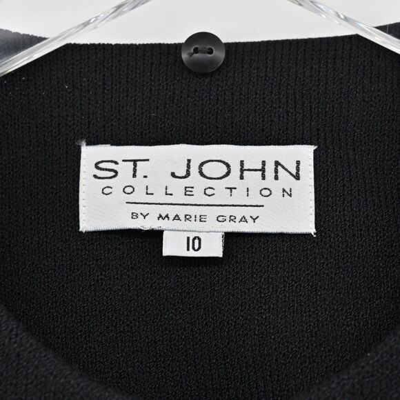 ST JOHN Jacket Womens Sz 10 Santana Knit Removable Collar Button Front Croc Trim - Picture 8 of 12